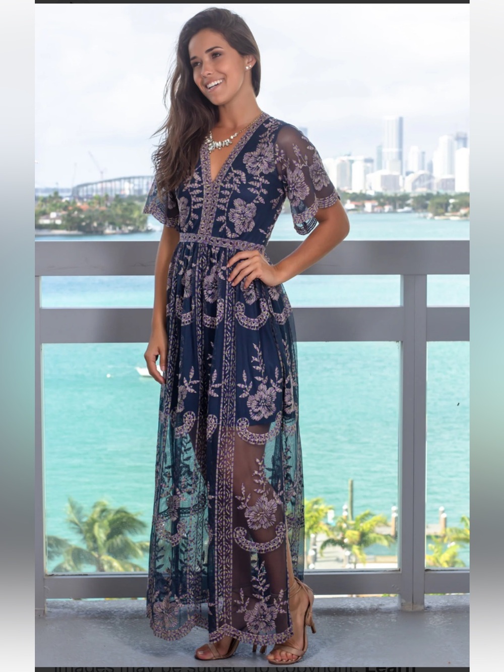 Wild Honey Boho Lace Embroidered Maxi Dress. Size Small.